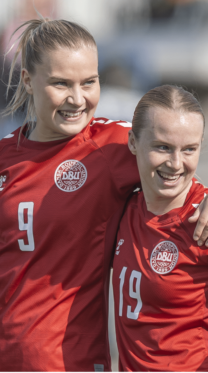 [DK=20230409: M lscorer Cecilie Johansen, Danmark jubler med Sofie Hornemann efter scoringen til 2-0] [UK=20230409: Goalscorer Cecilie Johansen, Denmark celebrate the 2-0 goal with Sofie Hornemann]
